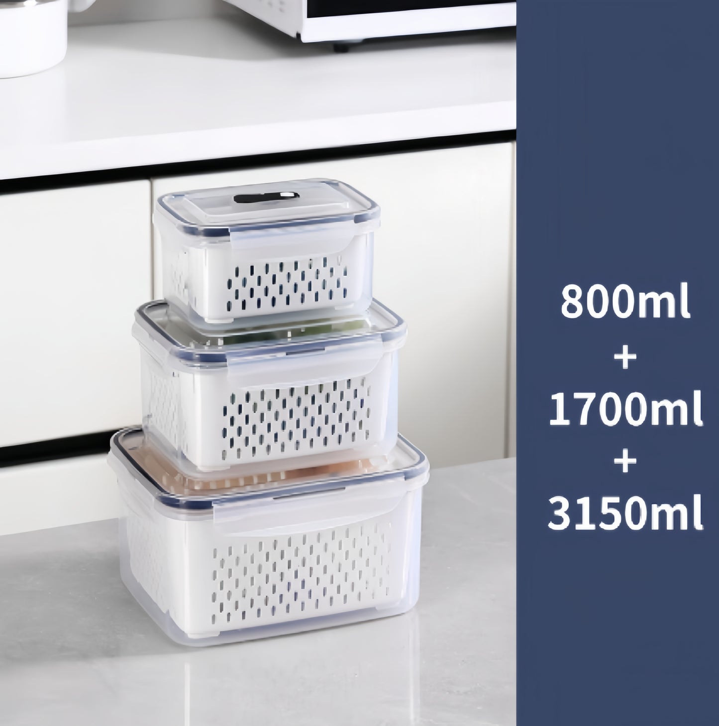 Household Transparent Plastic Food Storage Box-Including Drain Basket