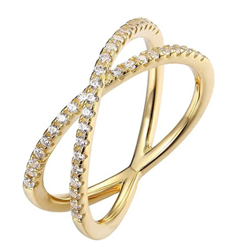 14K Gold Plated/ 18K Gold Vermeil CZ X-Crossover Ring – Simulated Diamond Ring for Women