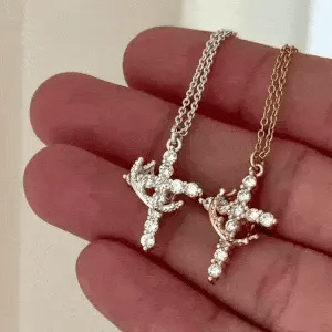14K Gold Plated/ 18K Gold Vermeil Crown Cross Necklace for Women – Faith Pendant Jewelry Gift for Her
