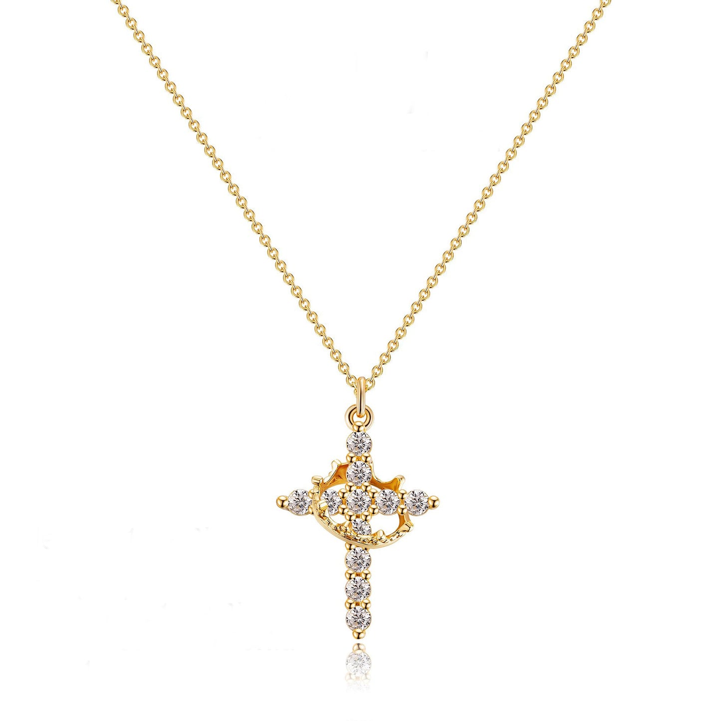 14K Gold Plated/ 18K Gold Vermeil Crown Cross Necklace for Women – Faith Pendant Jewelry Gift for Her