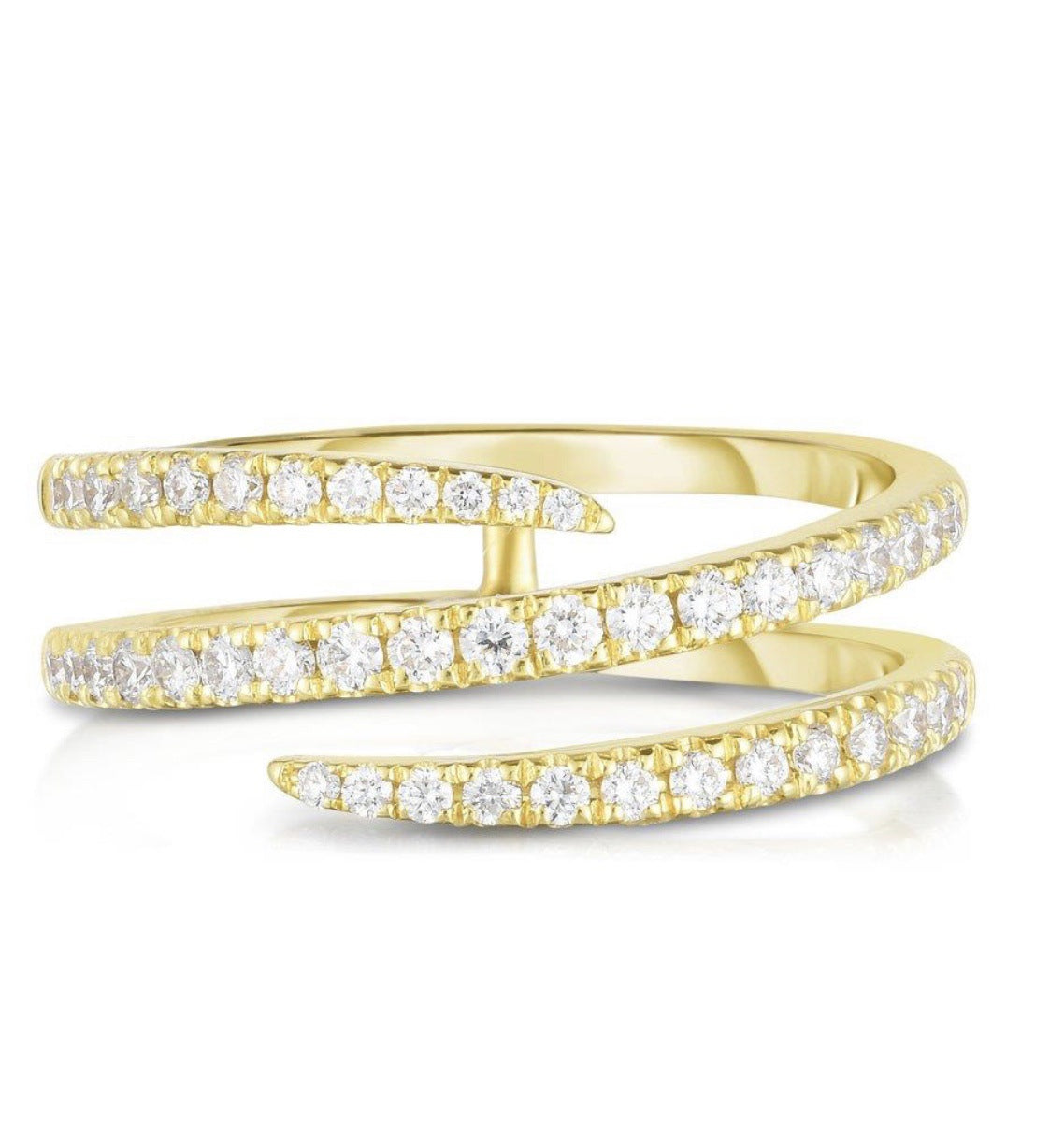 14K Gold Plated / 18K Gold Vermeil Three Row CZ Diamond Cocktail Ring for Women | Adjustable Open Band Multi-Row Zirconia Ring