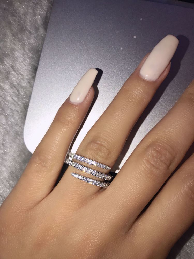 14K Gold Plated / 18K Gold Vermeil Three Row CZ Diamond Cocktail Ring for Women | Adjustable Open Band Multi-Row Zirconia Ring